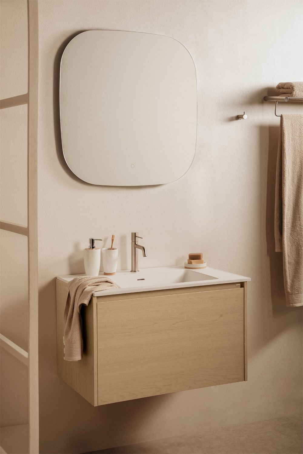 Set mobili da bagno in legno Jacob con lavabo integrato      , immagine della galleria 1