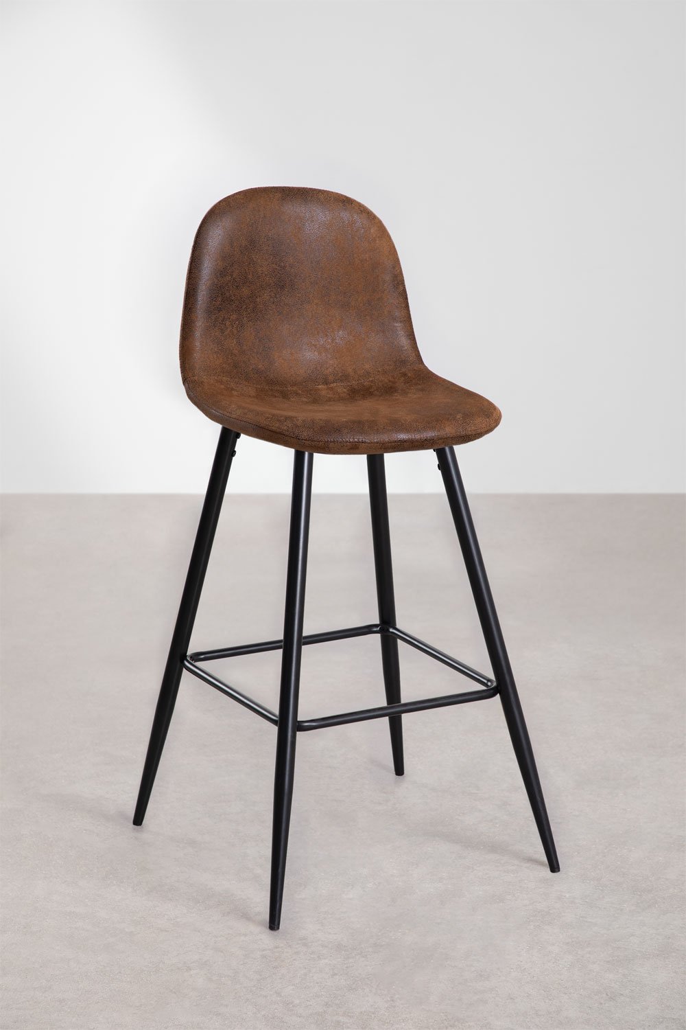 Pack di 2 sgabelli alti 75 cm in similpelle caffè vintage e gambe nere Glamm, immagine della galleria 2
