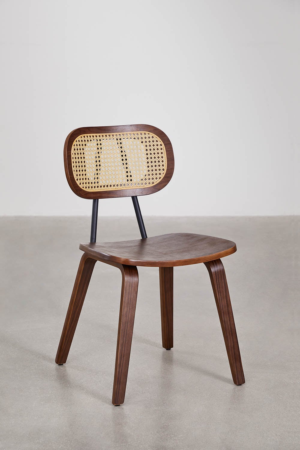 Set 4 Sedie Da Pranzo In Legno Stile Mid-Century – Struttura Metallica, Schienale A Doghe, Noce - 4