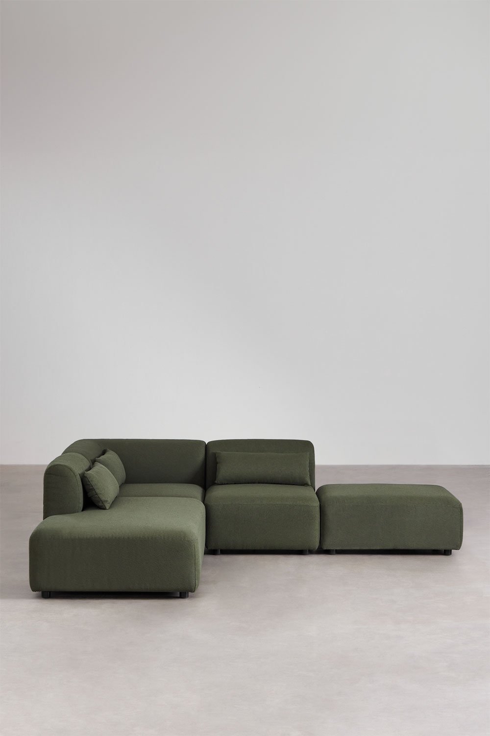 Divano angolare componibile in 3 pezzi con chaise longue sinistra e pouf Fogler, immagine della galleria 3