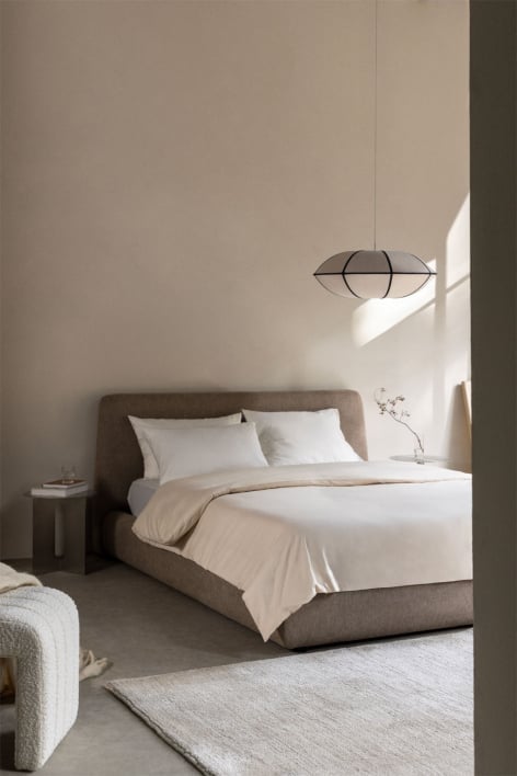 Letto per materasso 180x200cm con contenitore ribaltabile in tessuto marrone sabbia Norena
