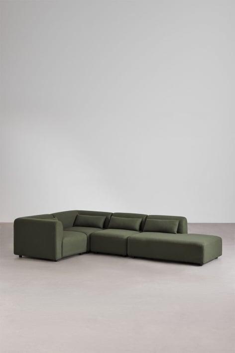 Divano angolare modulare in 4 pezzi Fogler con chaise lounge destra - Ciniglia Verde Salvia