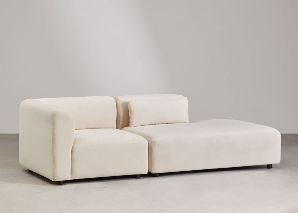 Divano modulare angolare in 2 pezzi Fogler con chaise lounge destra - Velluto a Coste Beige Lin