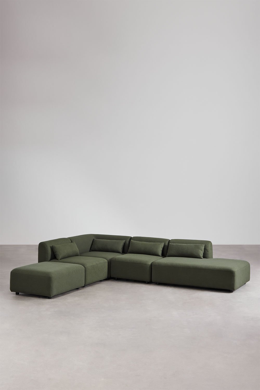 Divano componibile angolare in 4 pezzi con chaise longue destra e pouf Fogler, immagine della galleria 1