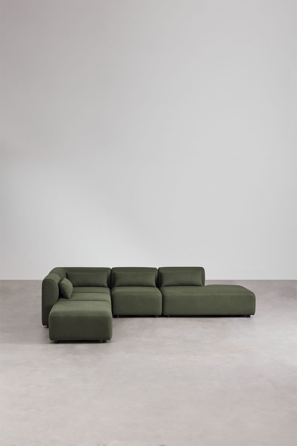 Divano componibile angolare in 4 pezzi con chaise longue destra e pouf Fogler, immagine della galleria 3