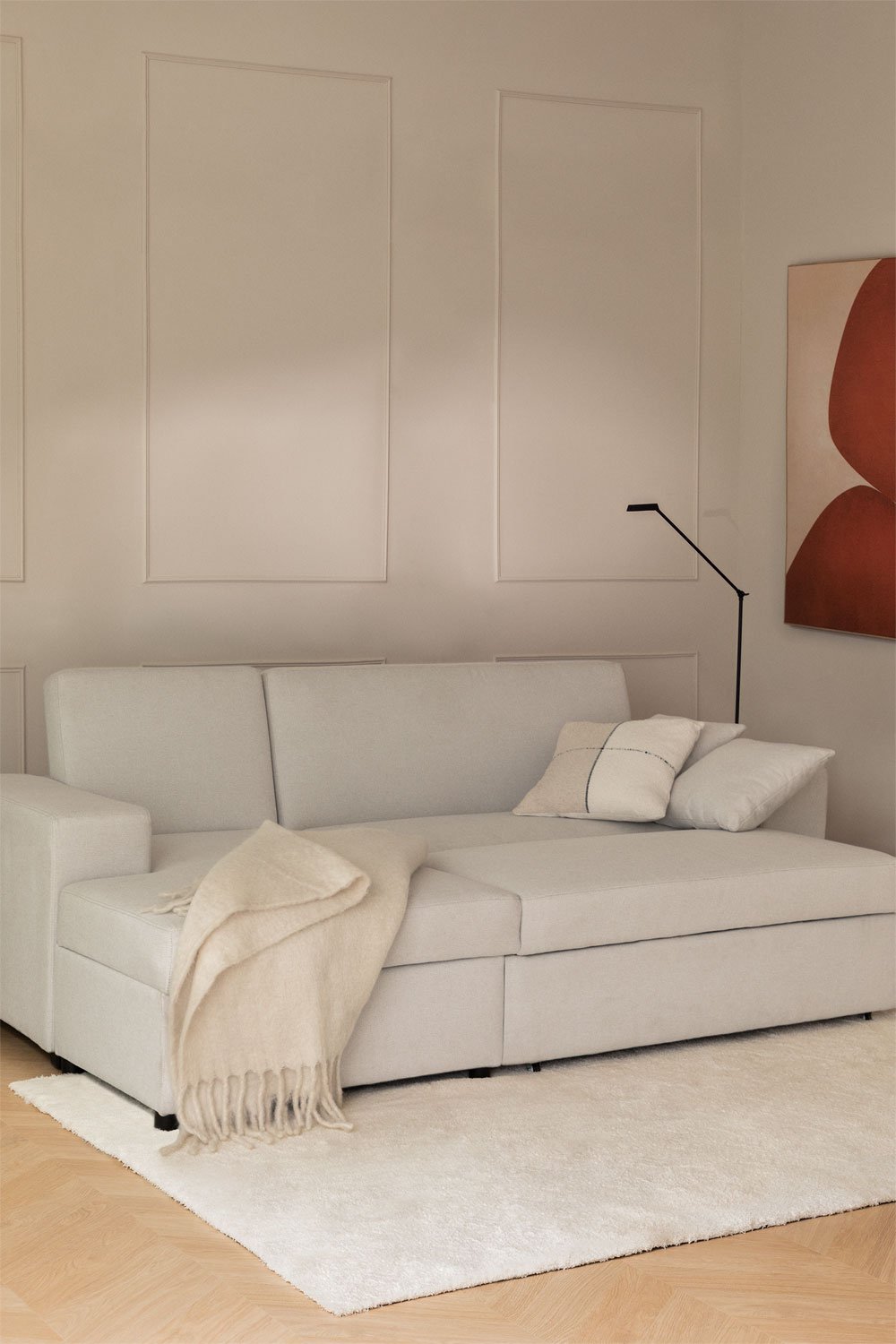 Divano letto chaise longue sinistra 3 posti in tessuto Umay, immagine della galleria 3