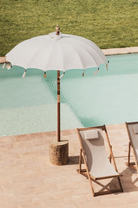 Ombrellone in tessuto e legno (Ø186 cm) Manavai - Gardenia Bianco