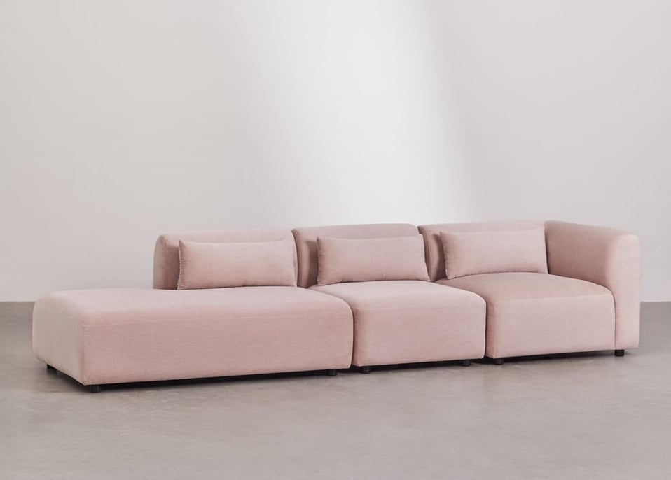 Divano angolare modulare Fogler a 3 pezzi con chaise longue sinistra - Velluto a Coste Rosé