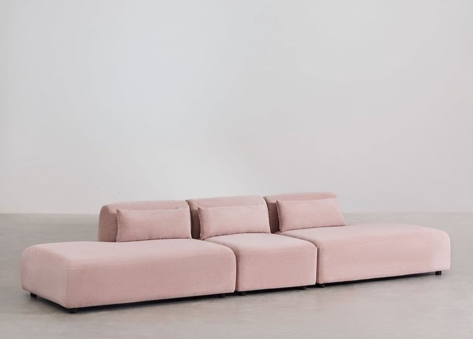 Divano chaise longue modulare in 3 pezzi Fogler - Velluto a Coste Rosé