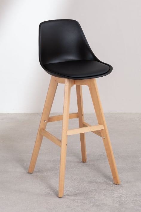 Sgabello alto 75 cm in legno di faggio, polipropilene e similpelle nera Nordic Edition - Nero