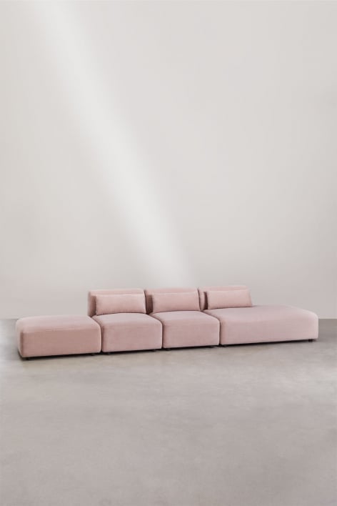 Divano componibile in 3 pezzi con chaise longue destra e pouf Fogler - Velluto a Coste Rosé