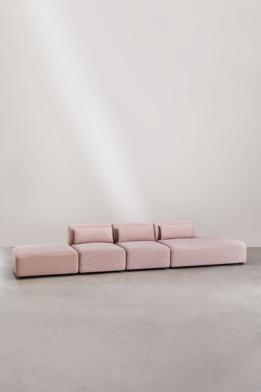 Divano componibile in 3 pezzi con chaise longue destra e pouf Fogler, immagine della galleria 1