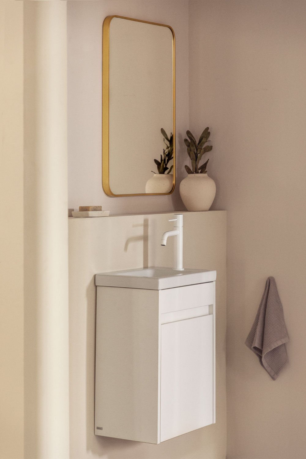 Set mobili da bagno in legno Narek con lavabo integrato, immagine della galleria 1