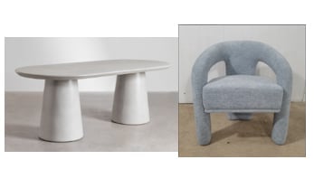 Set da tavolo ovale 220x95 cm in cemento Noemi e 8 sedie da pranzo imbottite Greca, immagine della galleria 1