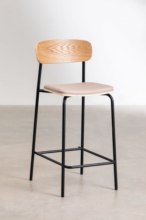 Pack di 2 sgabelli alti 65cm in ferro finitura nero, similpelle marrone grano e legno Wilpier - Nero