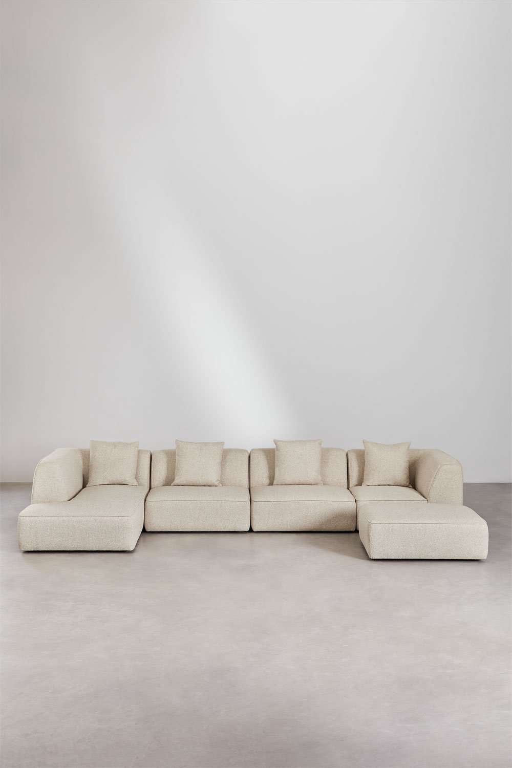 Divano componibile chaise longue sinistro a 4 pezzi con pouf imbottito Cardea, immagine della galleria 4