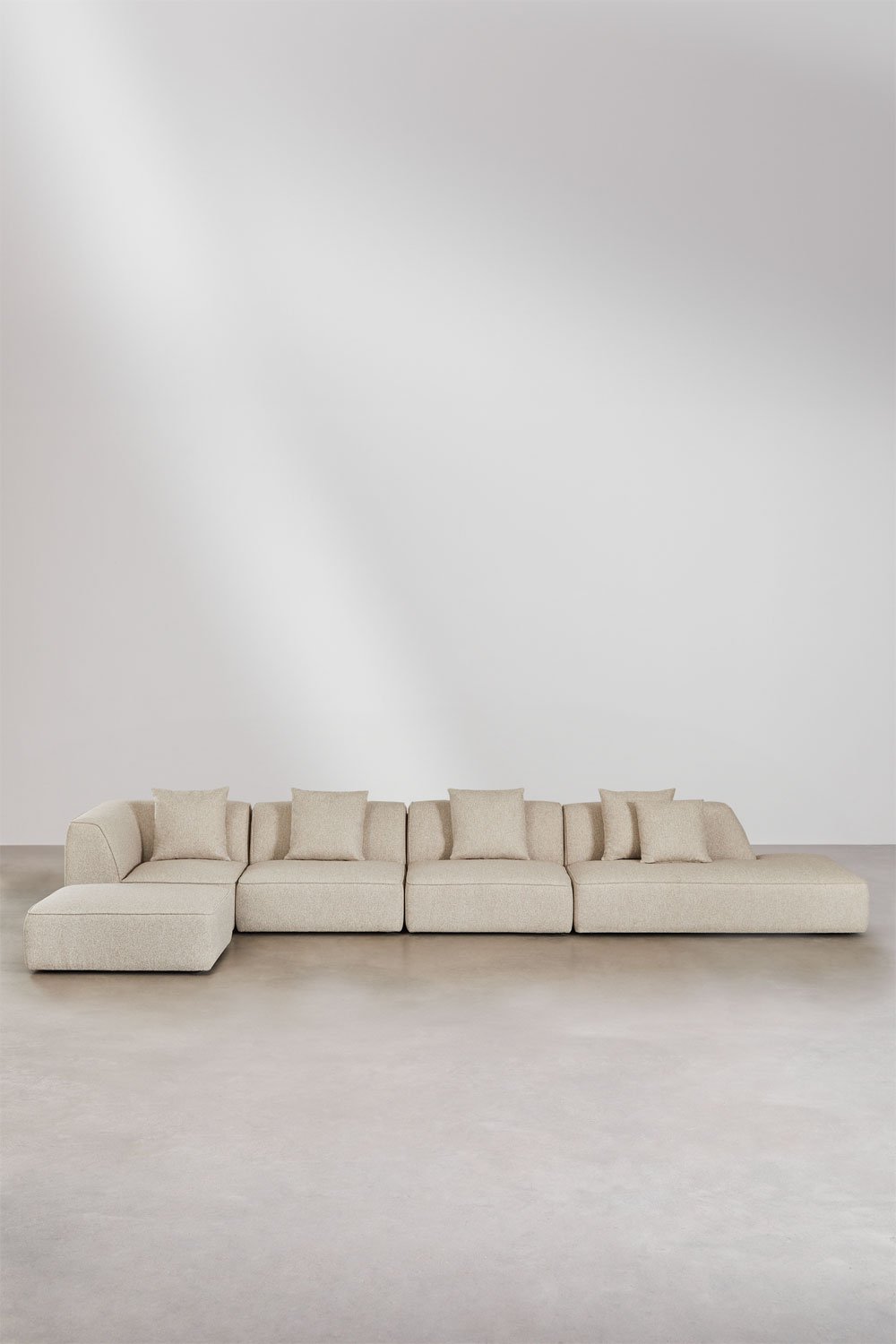 Divano modulare angolare a 4 pezzi con chaise longue destra e pouf imbottito Cardea, immagine della galleria 4