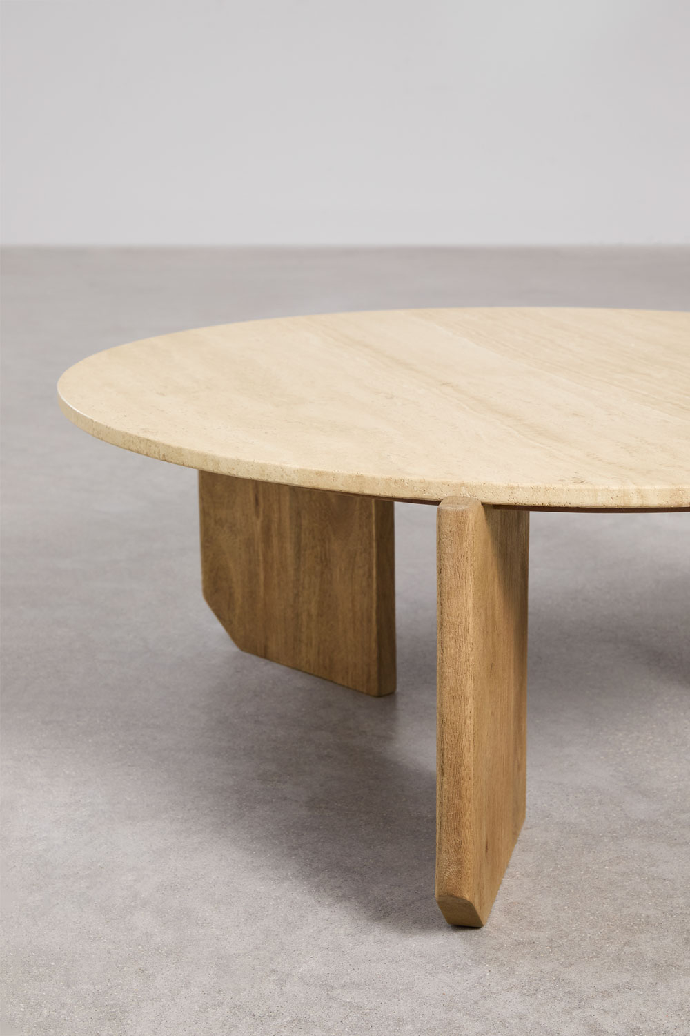 Tavolino rotondo 51 cm in legno effetto travertino beige - Thayla