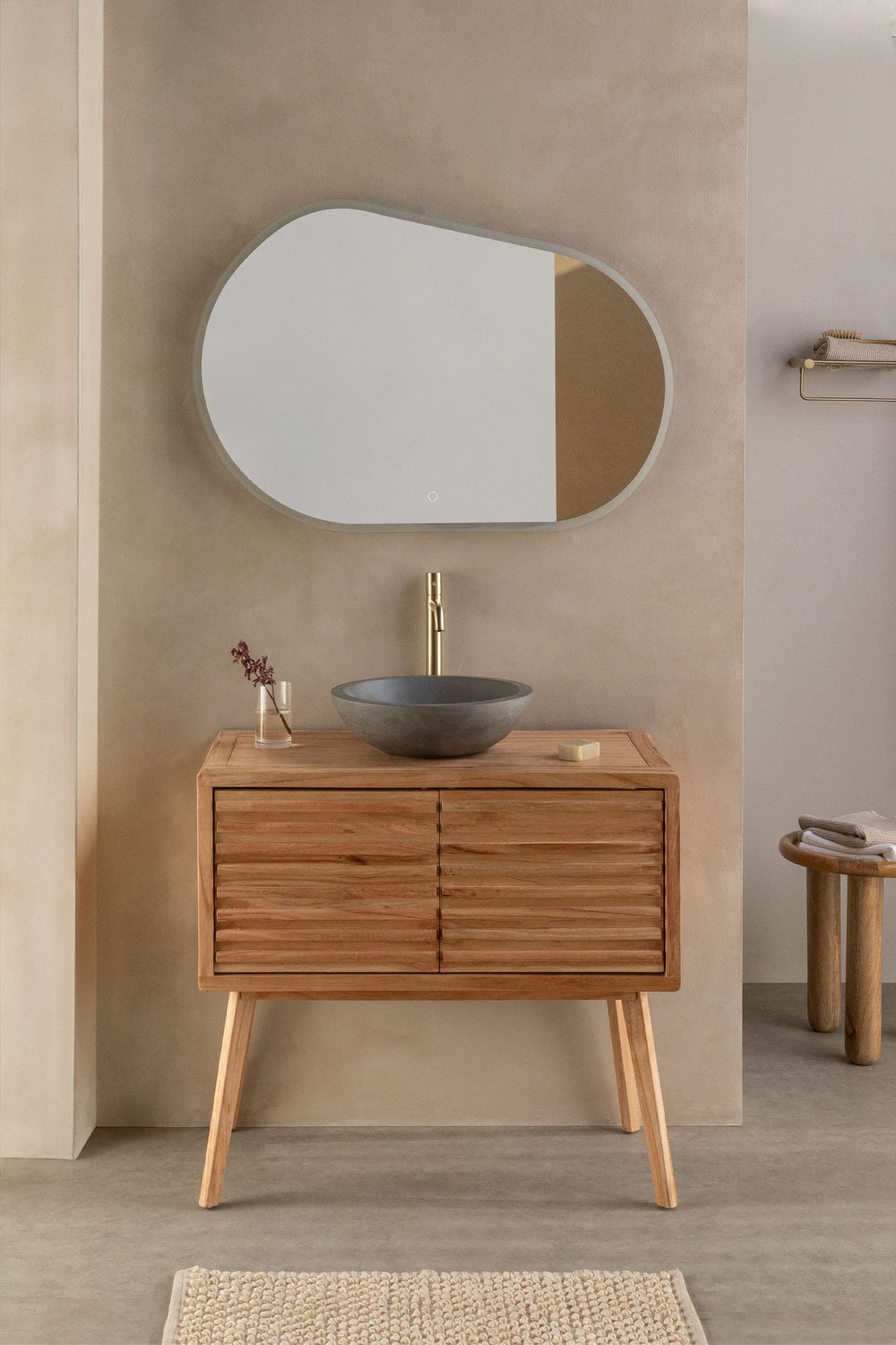 Set di mobili da bagno 90x45 cm in legno Deleyna, immagine della galleria 1