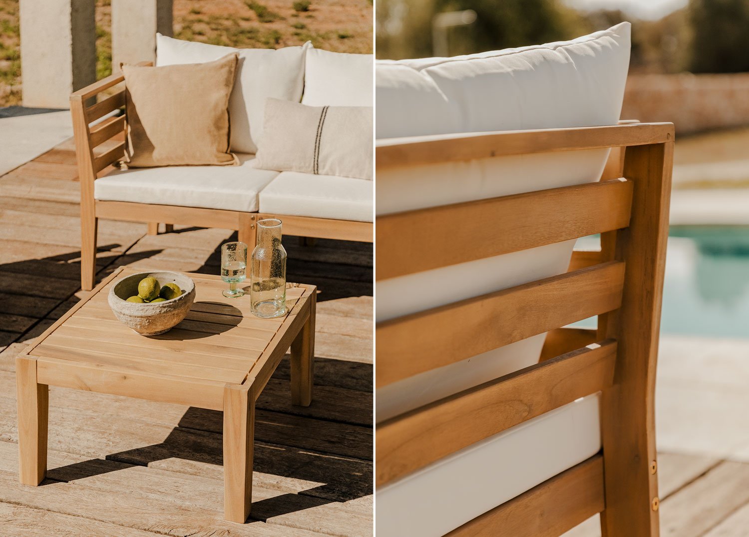 Modulo angolare sinistro per divano componibile da giardino in legno di acacia Filips, immagine della galleria 1