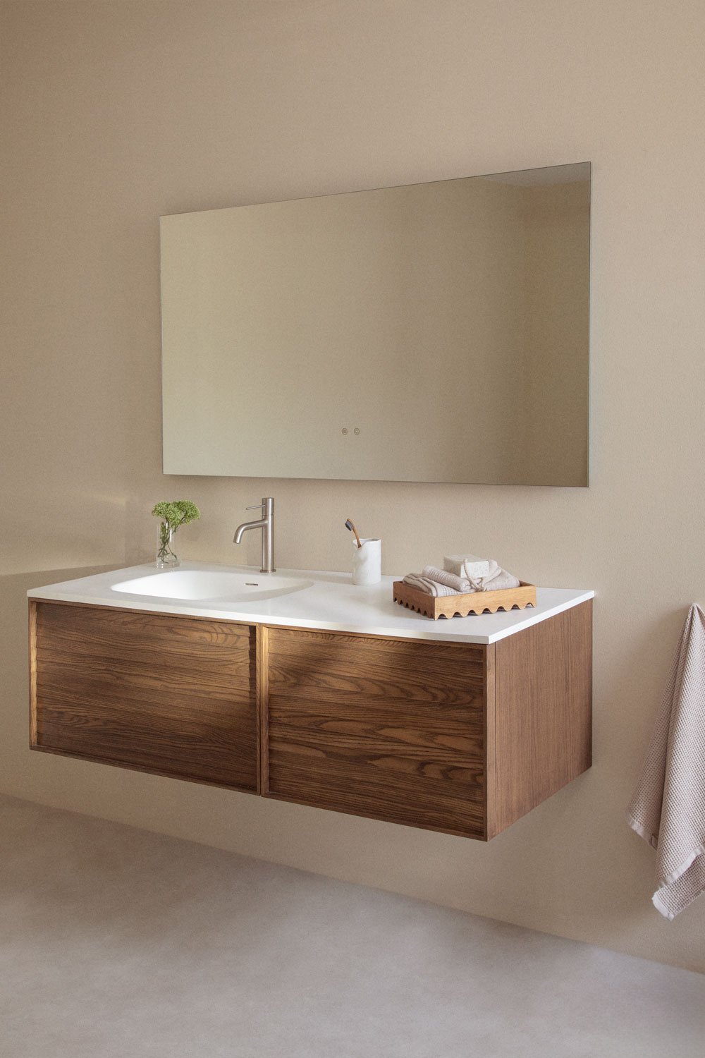 Set mobili da bagno in legno Solea con lavabo integrato, immagine della galleria 1