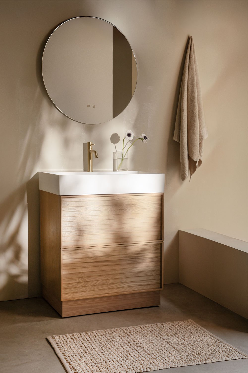 Set mobili da bagno in legno Jolene con lavabo integrato, immagine della galleria 1