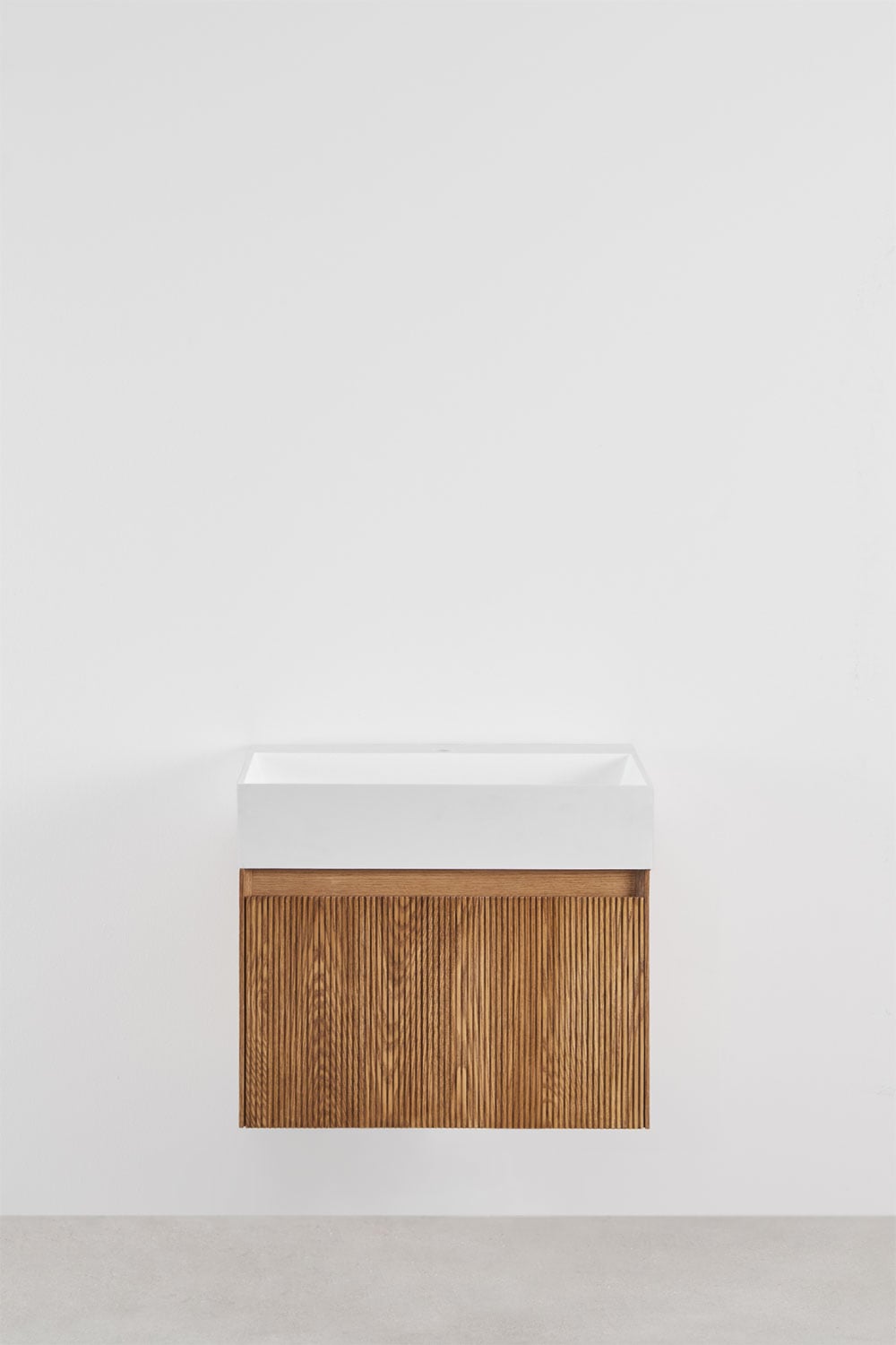 Set mobili bagno sospesi 100cm in legno mdf bianco e quercia Sumya