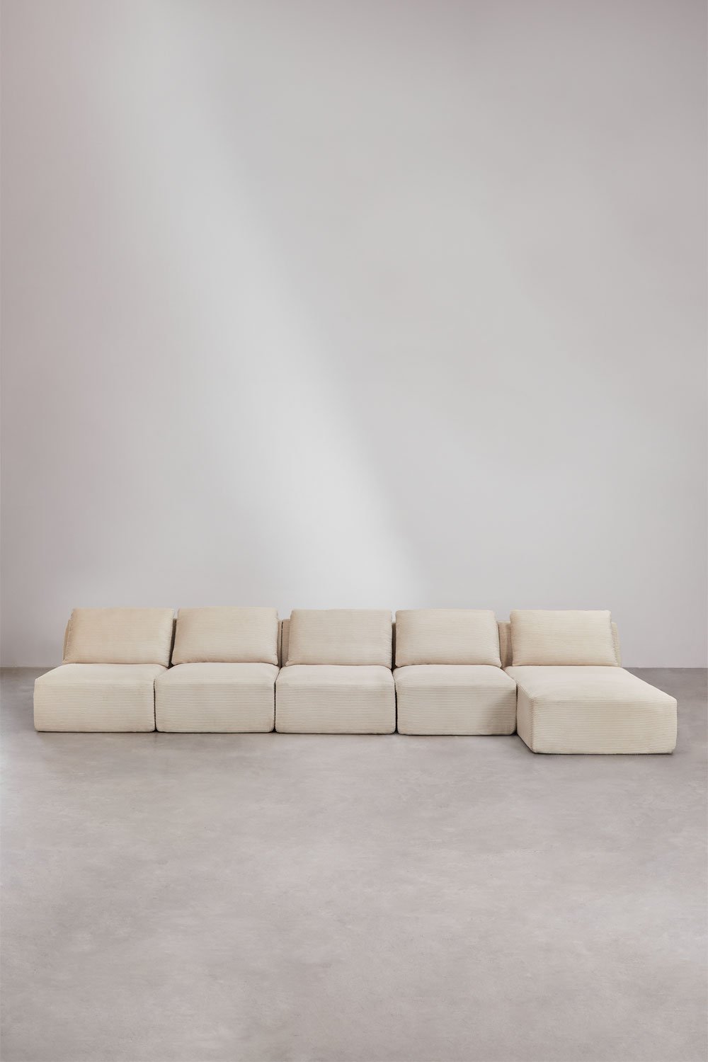 Divano modulare chaise longue destro a 5 pezzi in velluto confezionato sottovuoto Temple, immagine della galleria 4