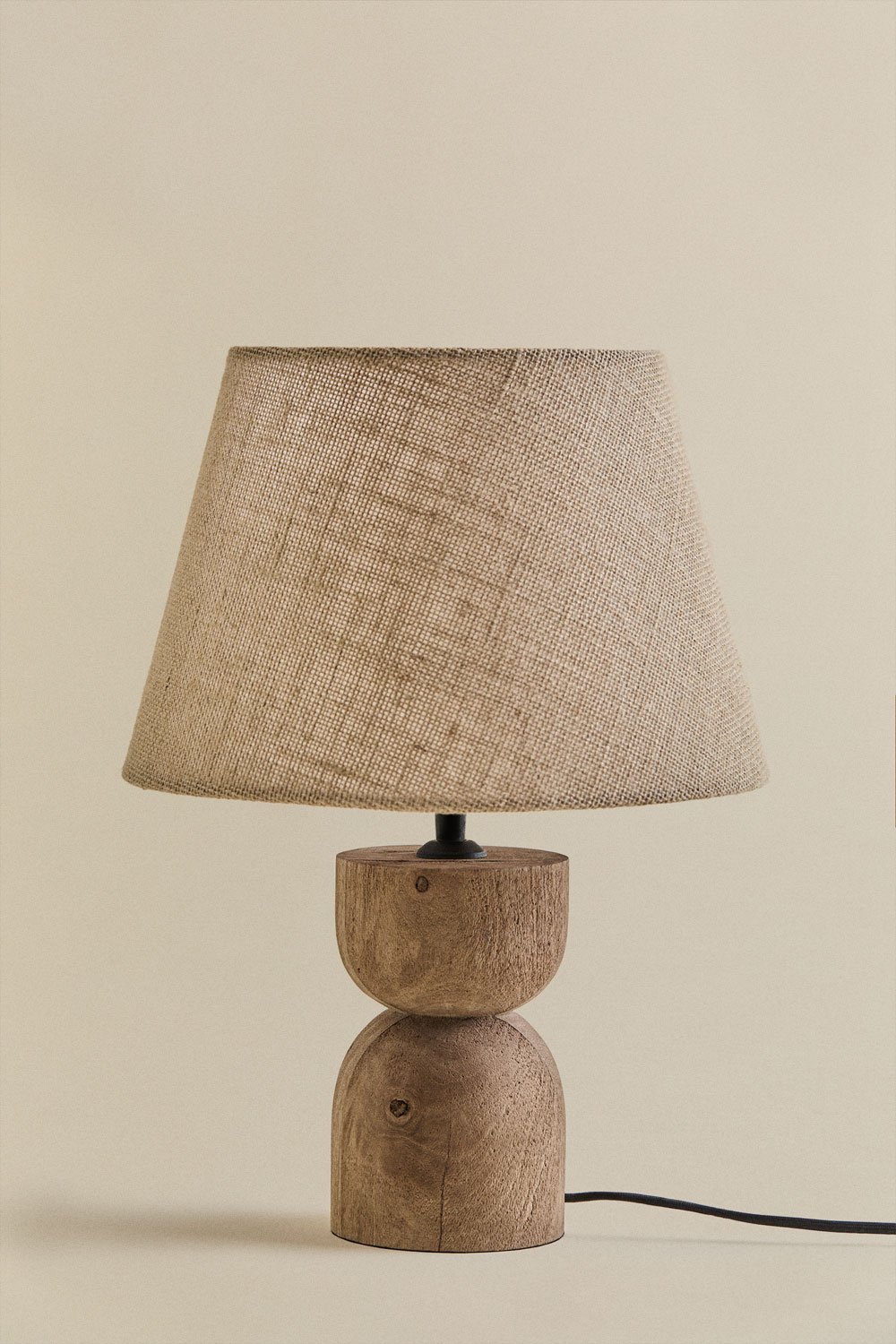 Lampada da tavolo Cruster in legno di mango e lino, immagine della galleria 1