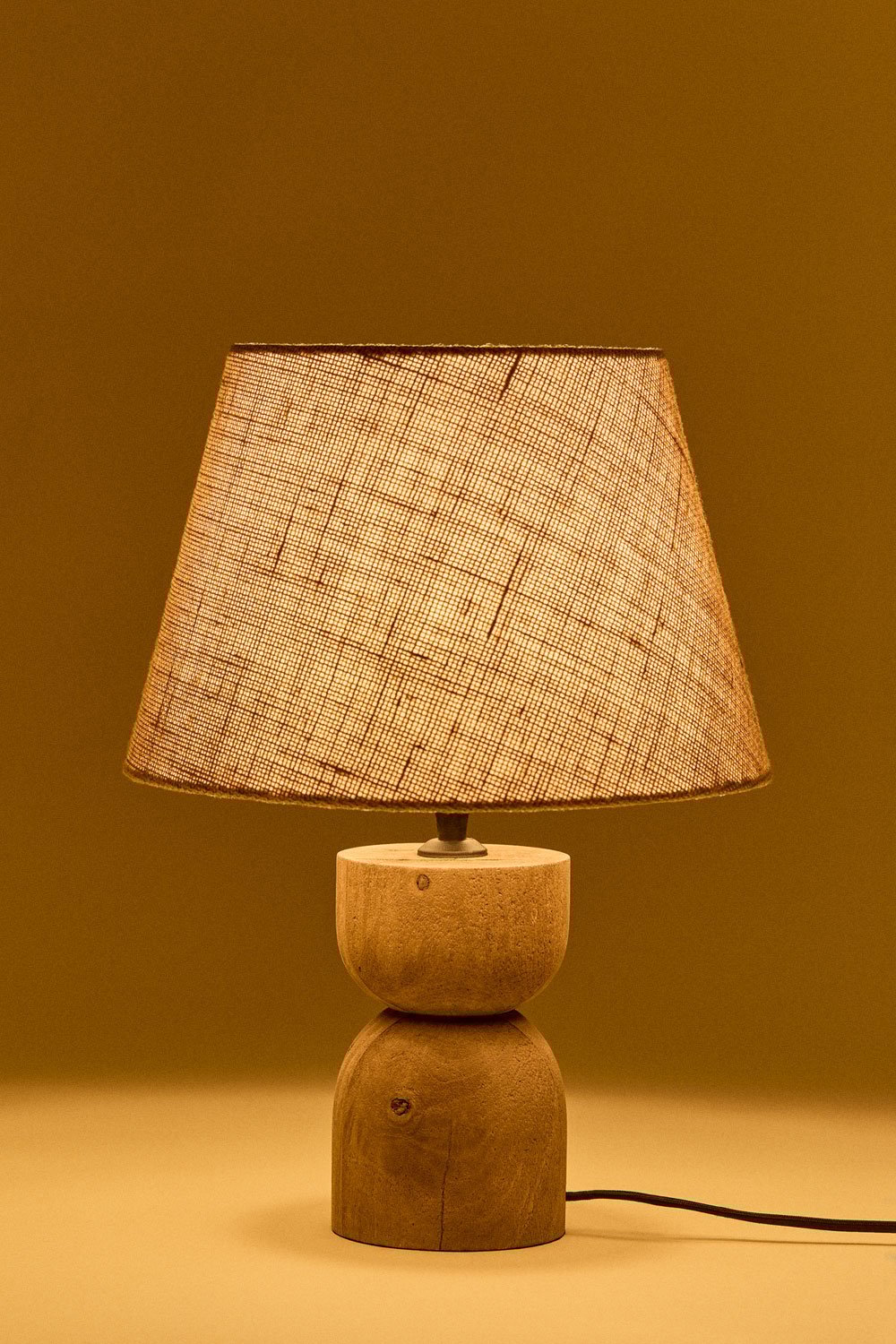 Lampada da tavolo Cruster in legno di mango e lino, immagine della galleria 2