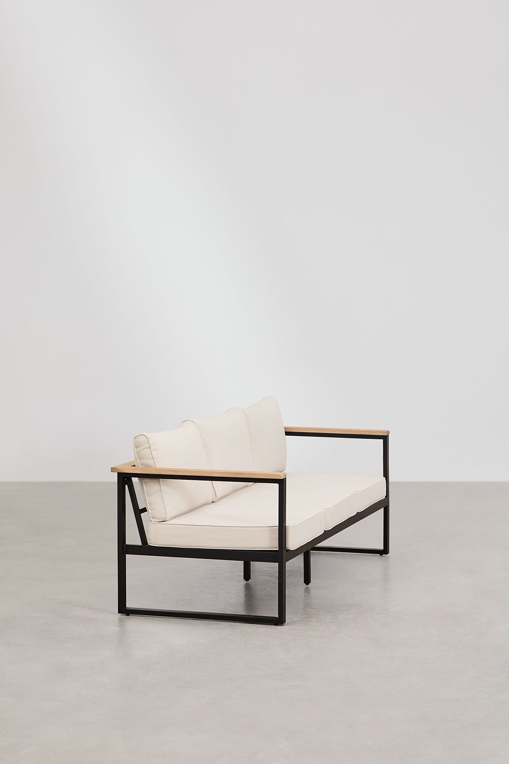 Set da giardino Lipov con divano a 3 posti e tavolino in alluminio e legno di acacia 110x55cm, immagine della galleria 3