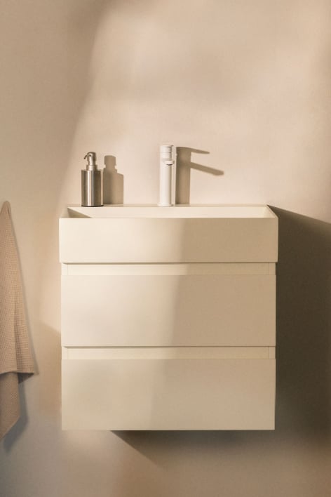Set di mobili da bagno in legno e impiallacciatura di frassino con lavabo integrato Ona - Bianco