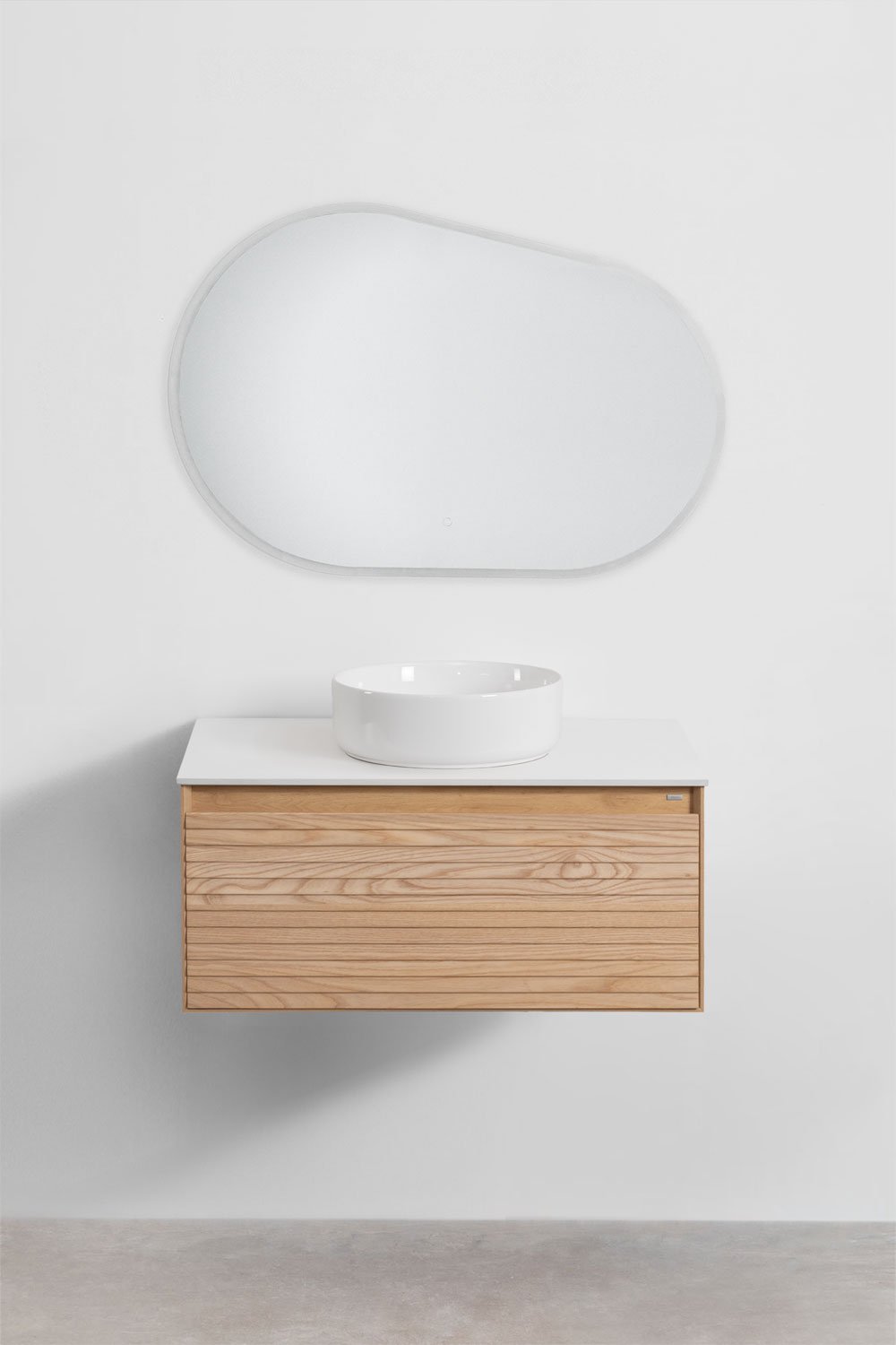 Set di mobili da bagno sospesi 80x50 cm in legno di frassino Tedrik, immagine della galleria 2