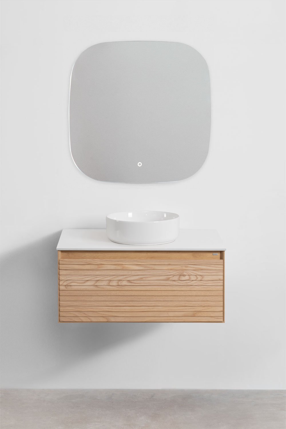 Set di mobili da bagno sospesi 80x50 cm in legno di frassino Tedrik, immagine della galleria 2