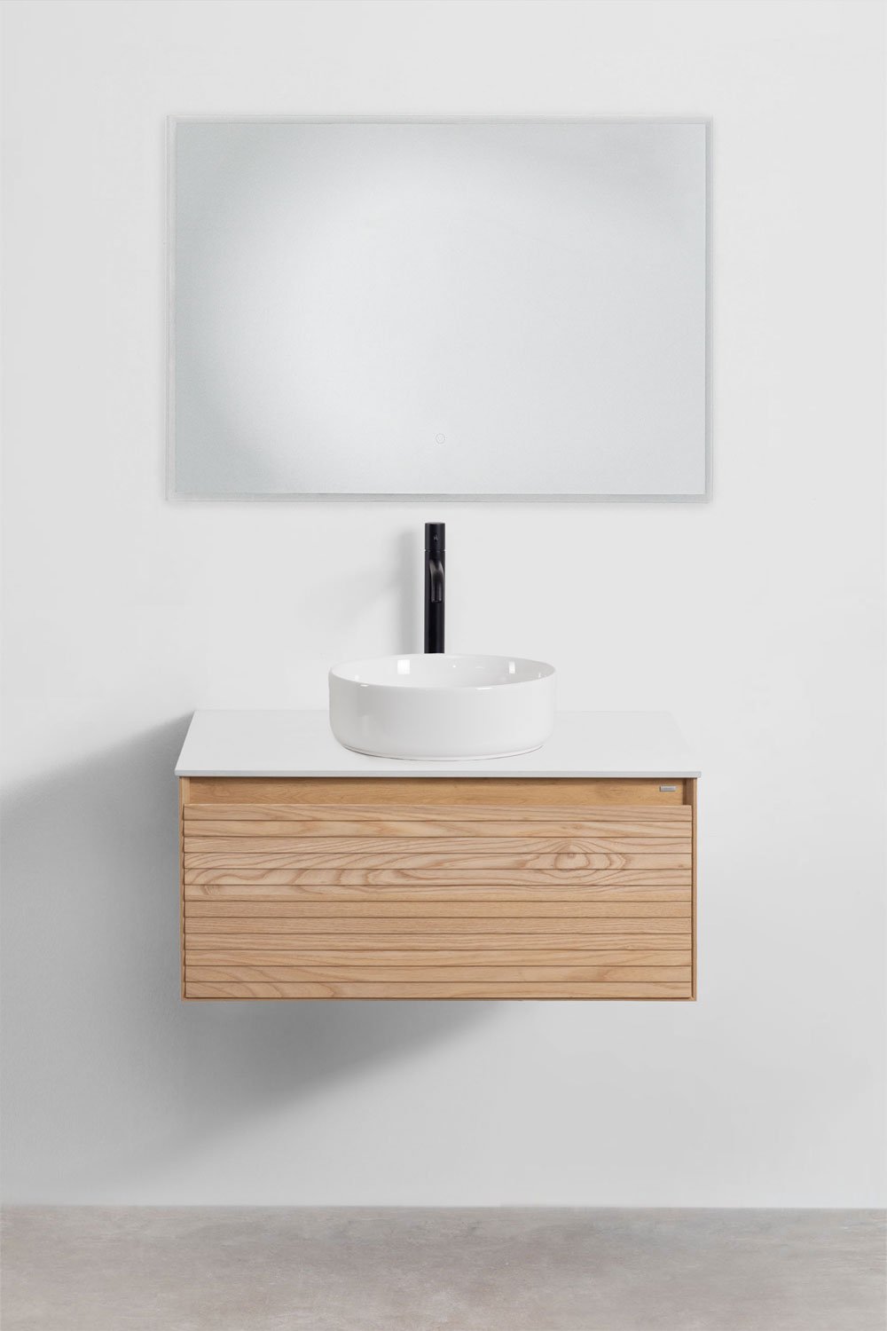 Set di mobili da bagno sospesi 80x50 cm in legno di frassino Tedrik, immagine della galleria 2