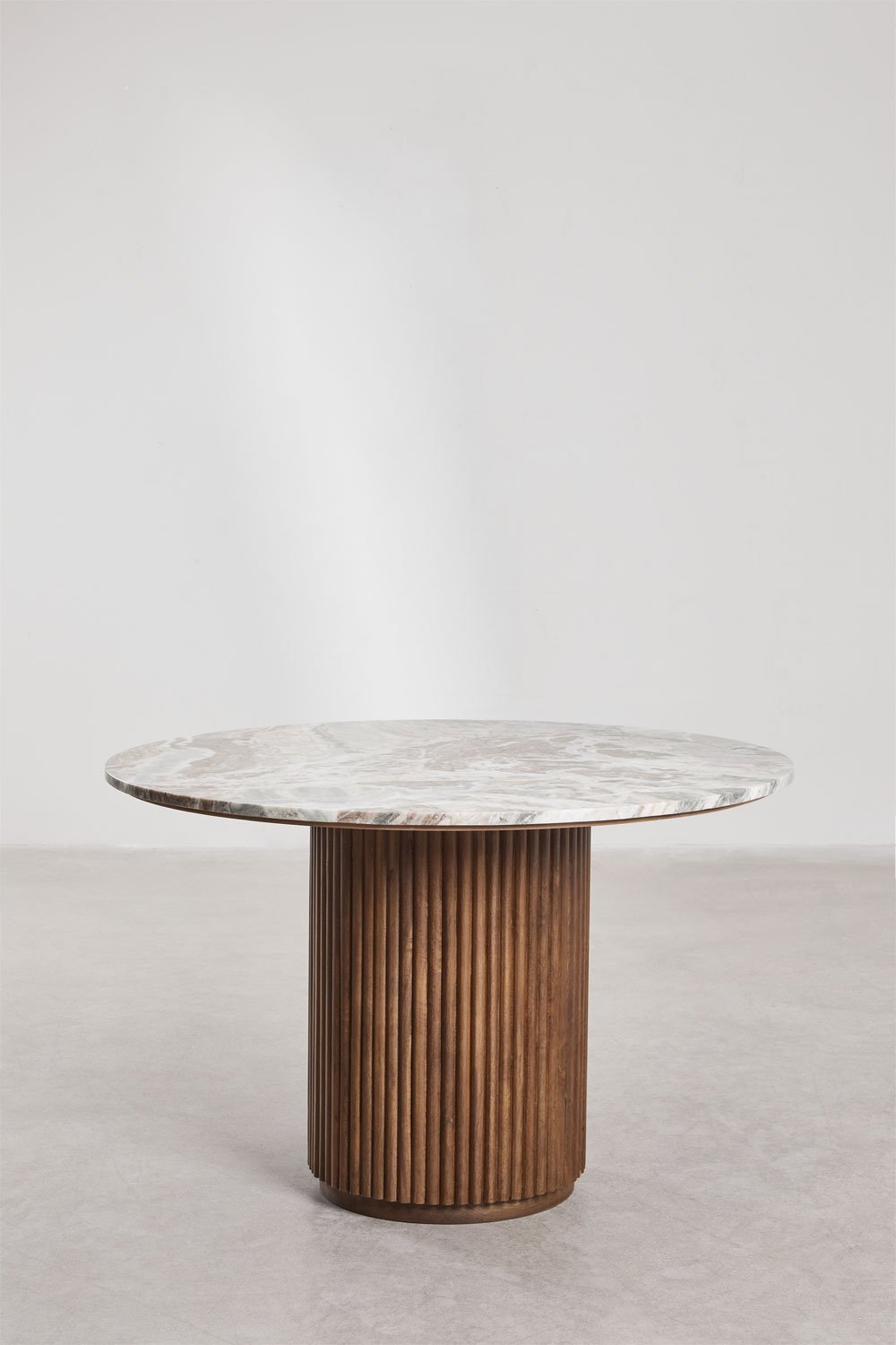 Tavolo da pranzo rotondo Giselda in pietra naturale e legno di mango , immagine della galleria 3