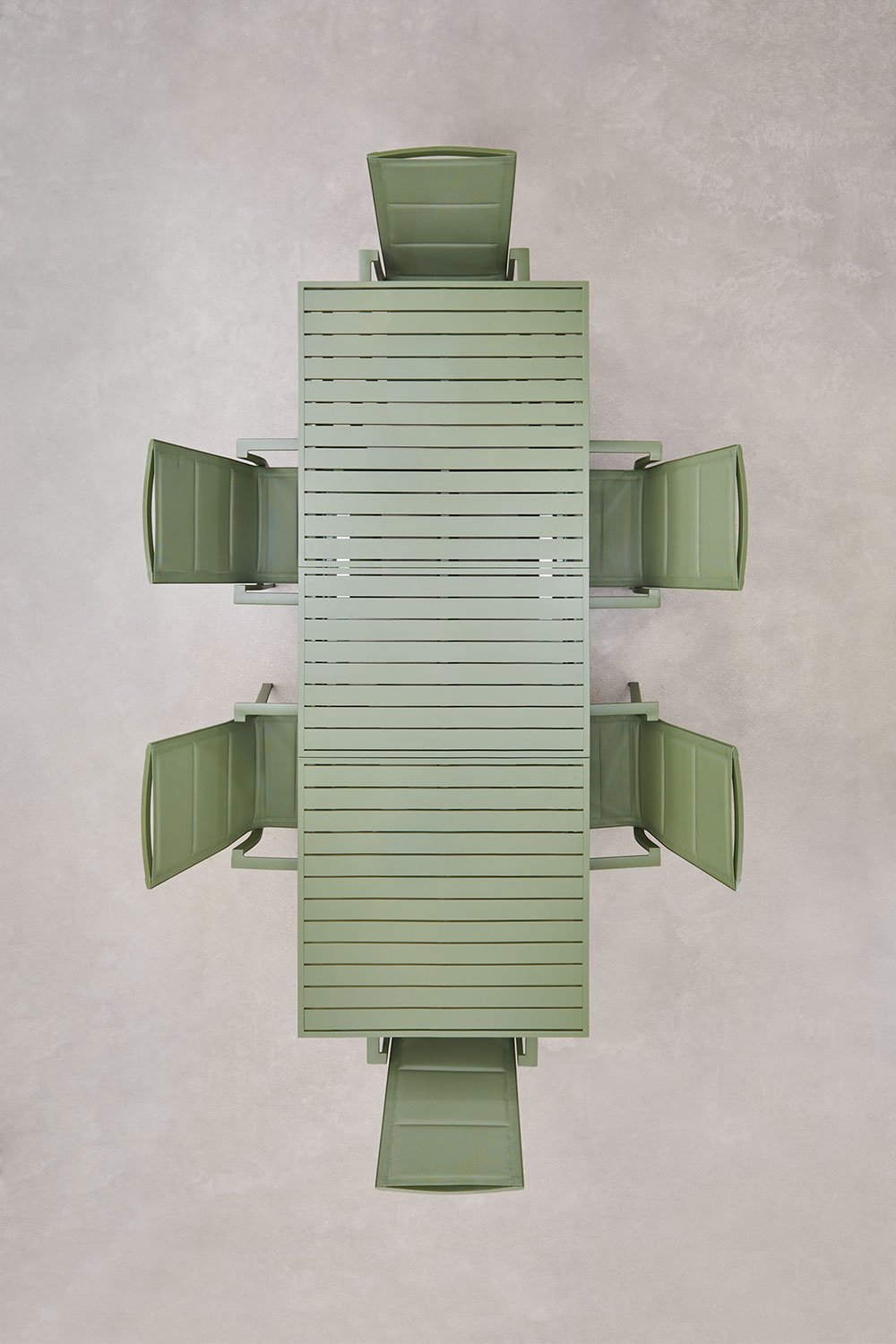 Set tavolo da giardino rettangolare allungabile 180-240x90 cm e 6 sedie da giardino impilabili con braccioli in alluminio Karena, immagine della galleria 2