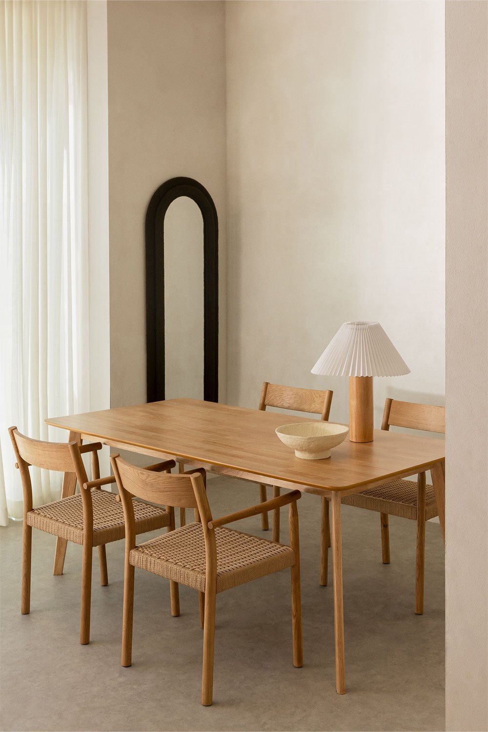 Tavolo da pranzo rettangolare 180x90 cm in MDF e legno di gomma Kerhen, immagine della galleria 8