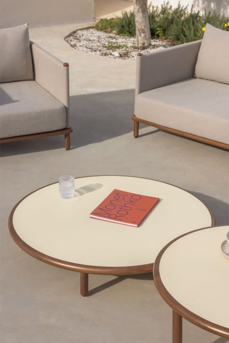 Tavolino da giardino rotondo in legno di acacia Olivia - Beige Semoline - Marrone acacia scuro