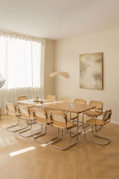 Set da tavola rettangolare 240x100 cm in MDF e acciaio inossidabile e 10 sedie da pranzo con braccioli Tento