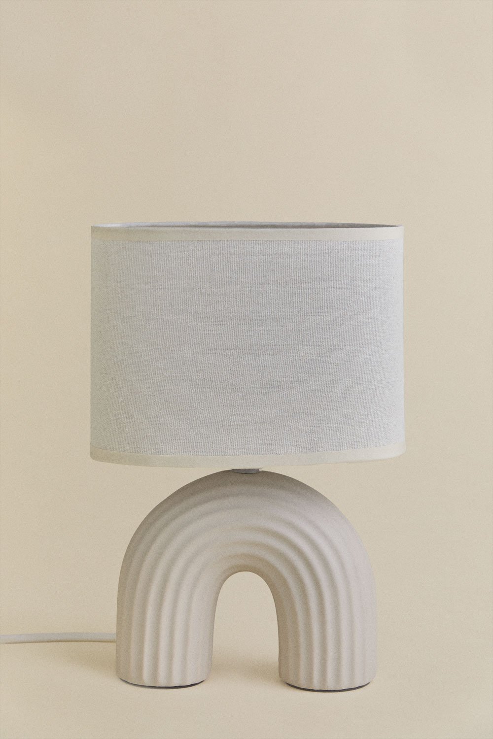 Lampada da tavolo Soliva 30cm in ceramica e lino, immagine della galleria 3