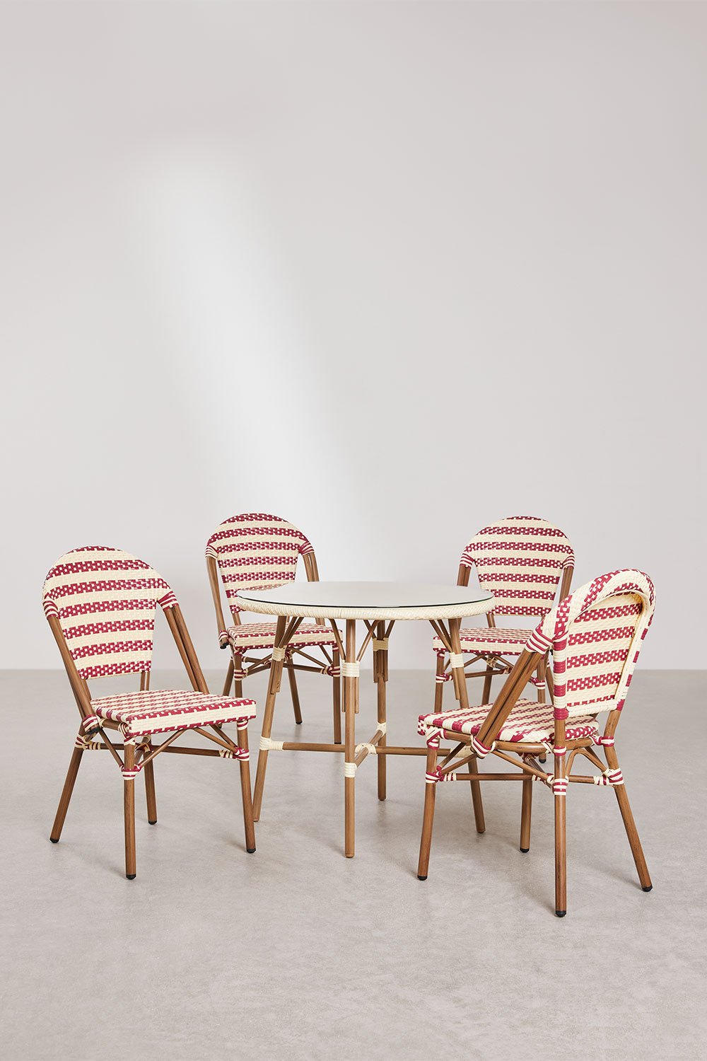 Set da tavolo rotondo Ø80 cm Brielle Bistro e 4 sedie da giardino impilabili in rattan sintetico e alluminio Solange Bistro, immagine della galleria 2