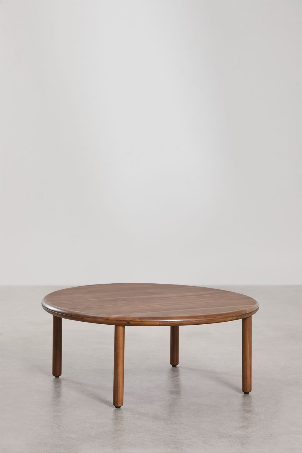 Set da soggiorno con divano a 3 posti, 2 poltrone e 2 tavolini rotondi in legno di acacia Olivia, immagine della galleria 12