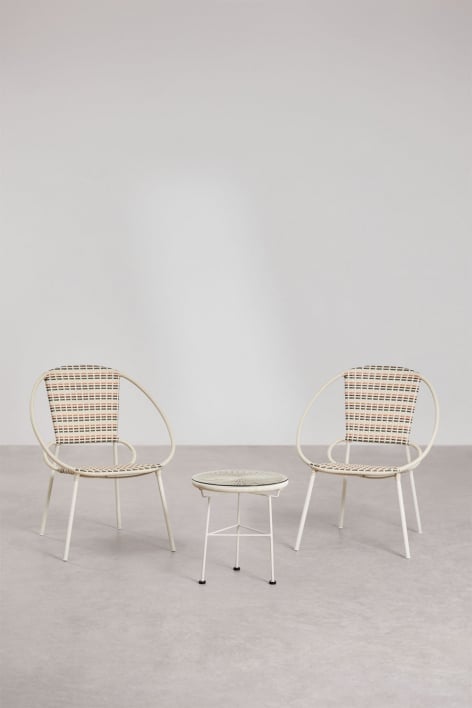 Set da giardino con 2 poltrone e tavolino in acciaio e midollino sintetico beige tapioca Maryland