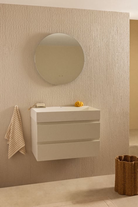 Set di mobili da bagno in legno e impiallacciatura di frassino con lavabo integrato Ona - Bianco