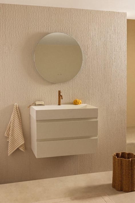 Set di mobili da bagno in legno e impiallacciatura di frassino con lavabo integrato Ona - Bianco