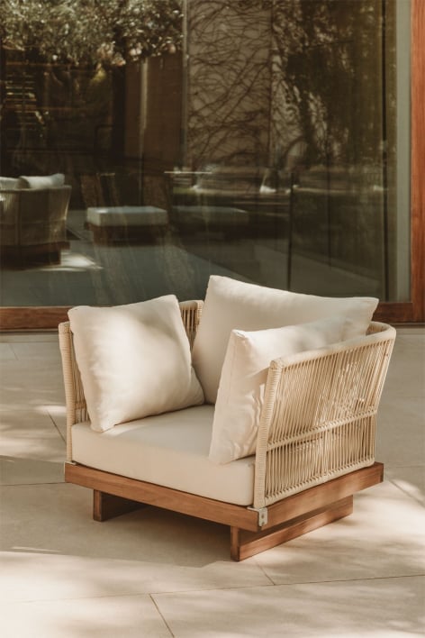 Poltrona da giardino in legno di acacia e corda intrecciata Dailin