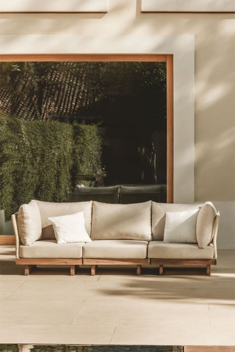 Divano modulare da giardino a 3 pezzi con 2 poltrone angolari in legno di acacia Dailin