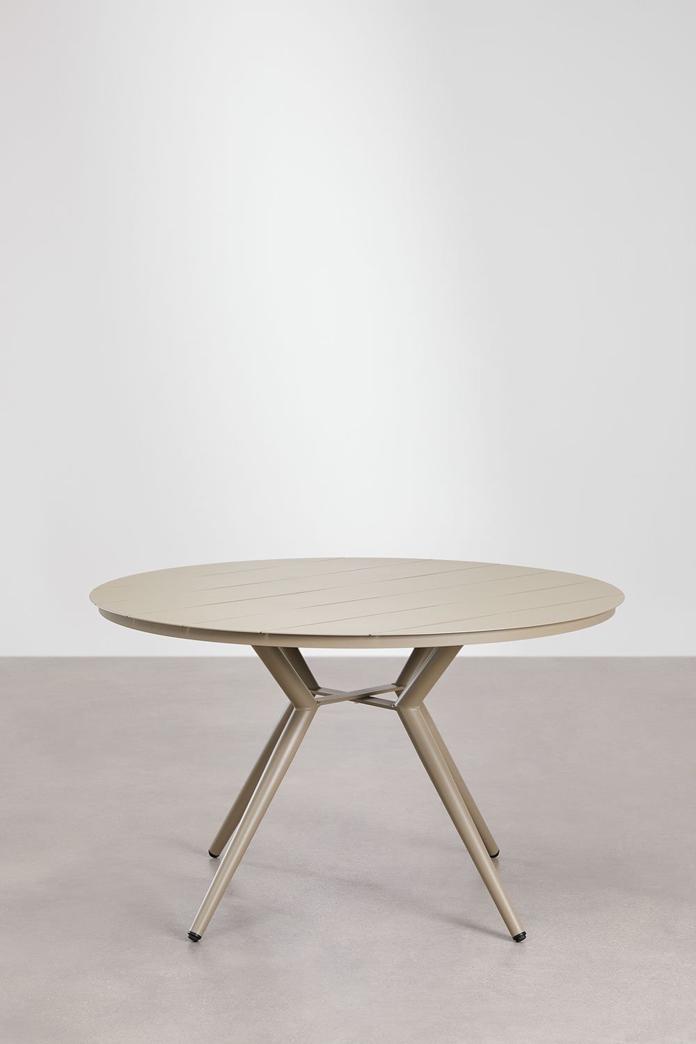 Set tavolo rotondo Valerie, Ø125 cm, e 6 sedie da pranzo impilabili con braccioli in alluminio Arhiza., immagine della galleria 3