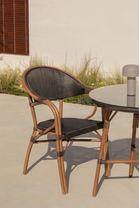 Brielle Bistro Classic Sedia da giardino impilabile con braccioli in textilene e alluminio
